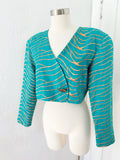 Cropped Teal Linen Jacket | Medium
