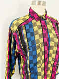 Colorful Checkered Pattern Woven Button Down | Large