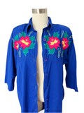 Cobalt Blue Embroidered Cotton Shirt Dress | XL