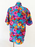 Vibrant Floral Print Silk Button Down | XL