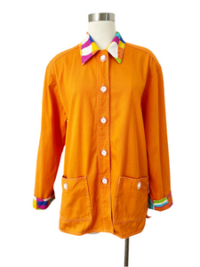 Juicy Orange Cotton Shirt Jacket with Colorful Trim | XL