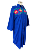 Cobalt Blue Embroidered Cotton Shirt Dress | XL